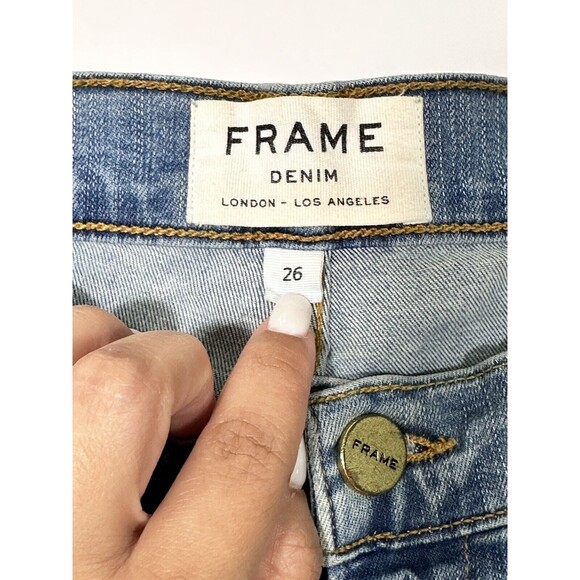 Frame Denim Le High Straight Medium Wash Crop Distressed Jean LHSTRS517 Size 26 - Picture 4 of 9